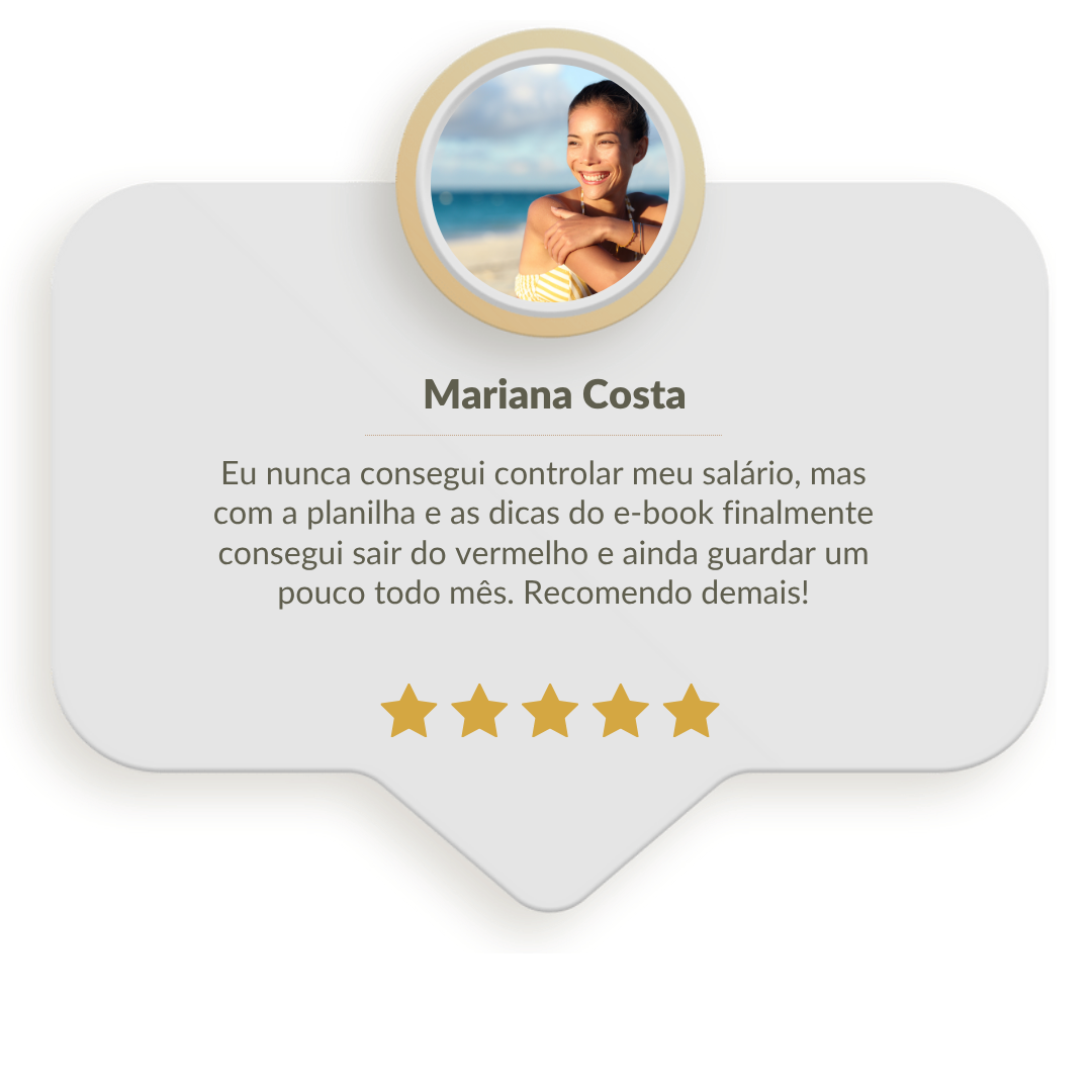 Depoimentos de clientes satisfeitos com o e-book e planilha Descomplicando Suas Finanças, que aprenderam a organizar suas finanças.