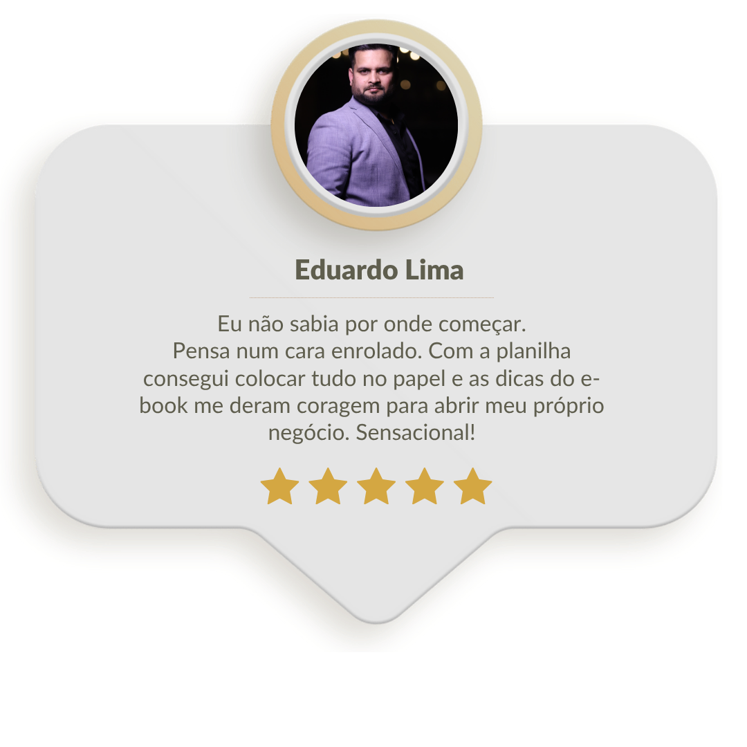 Foto de Eduardo Lima - Depoimento sobre como o e-book e a planilha Descomplicando Suas Finanças ajudaram a tudo no papel e a se tornar dono do próprio negócio.